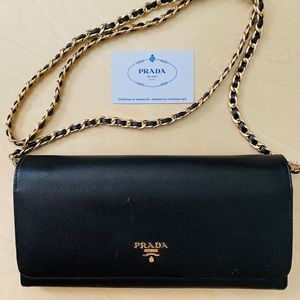 Prada Wallet Bag Black with gold metal shoulder